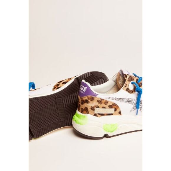 Golden Goose Running Sole Sneakers - Eu 38 Us 8 Leopard Pony/Silver - Picture 4 of 5